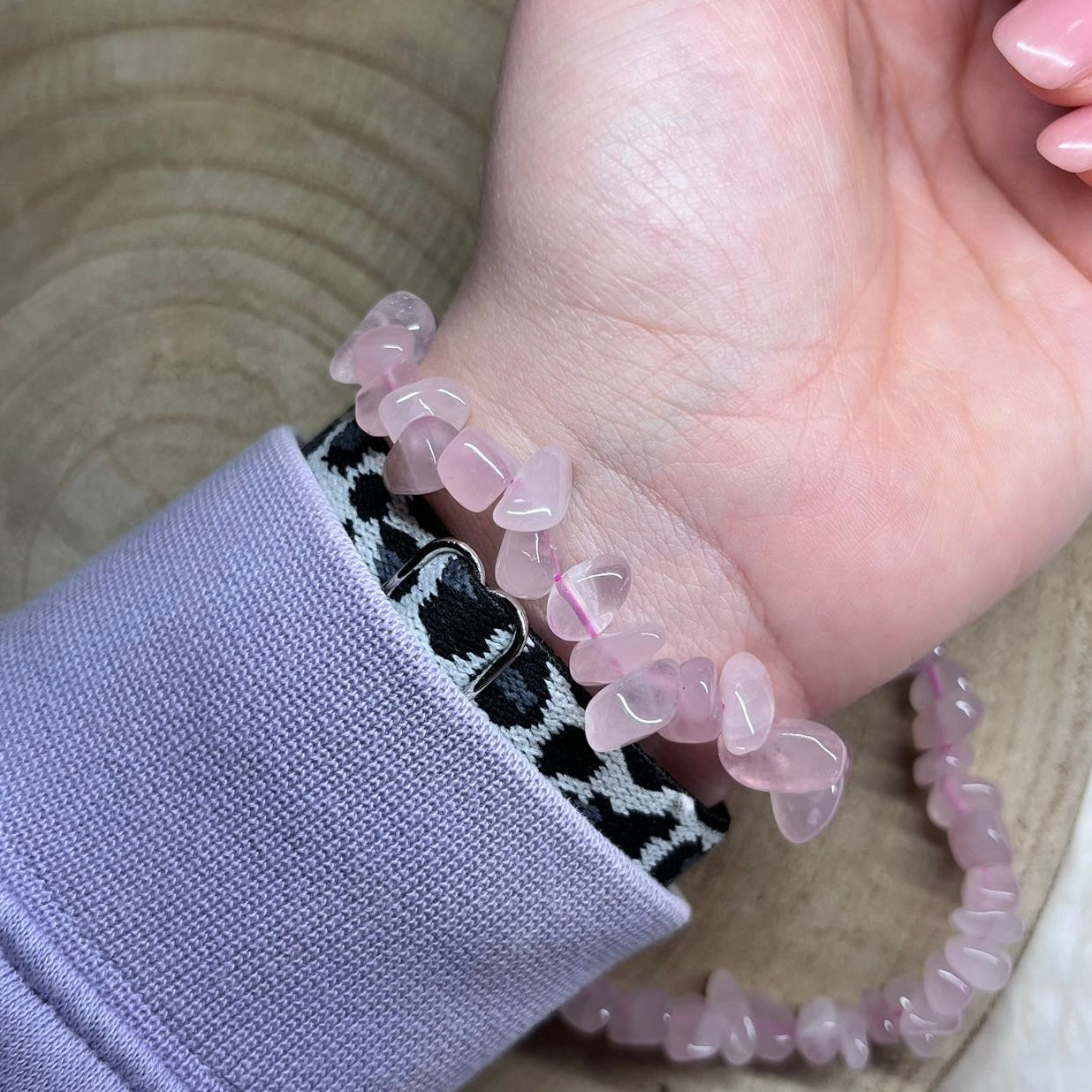 Rosenquarz Trommelstein mini Armband