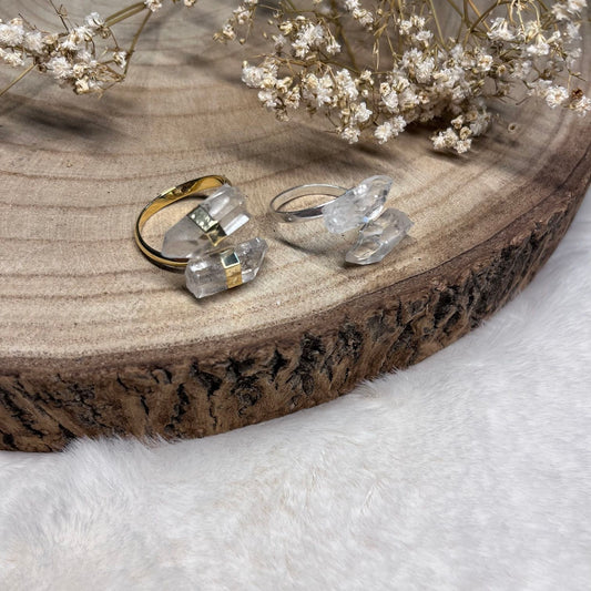 Bergkristall Ring gold oder 925er silber, größenverstellbar