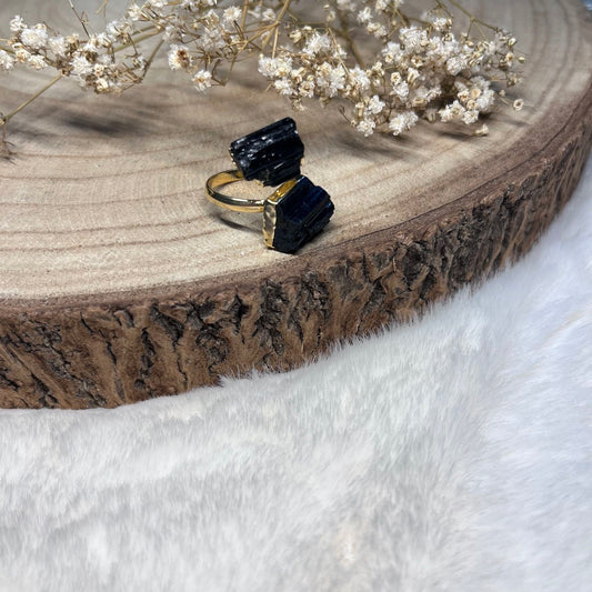 Schwarzer Turmalin Ring, größenverstellbar